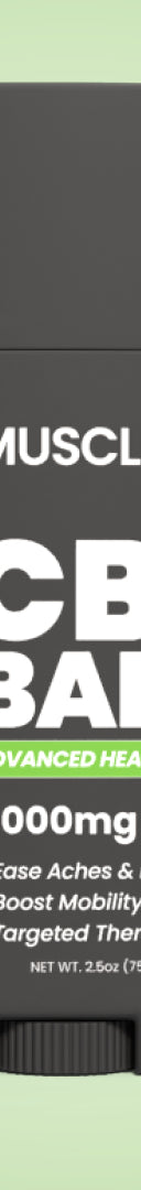 A stick of Activate CBD Balm with 1000mg CBD, primarily black with green and white text and accents, indicating it warms up muscles and relieves soreness.