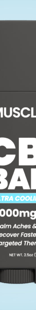 A stick of Muscle MX RECOVERY+ CBD Balm with 1000mg CBD, designed for soothing achy muscles and joints.